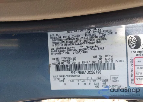2012 Ford Fusion Se z USA, uszkodzony, nr VIN 3FAHP0HA4CR209490